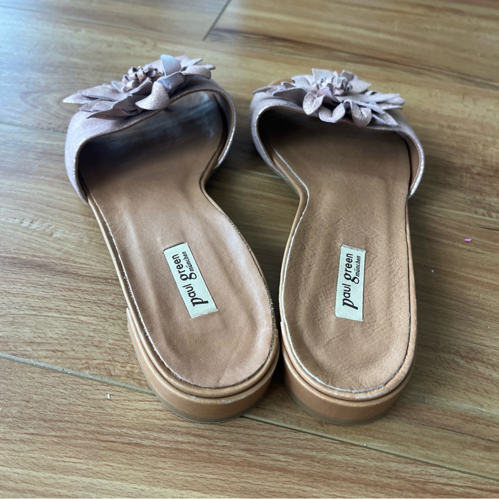 Paul Green Metallic Pink Flower Slide Sandals thongs - Picture 6 of 7